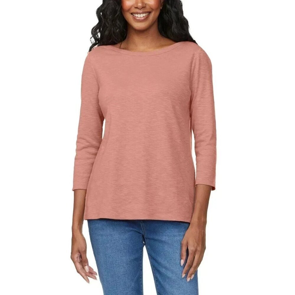 NEW Kirkland Signature Ladies' L 3/4 Sleeve Boatneck Slub Tee Comfort Fit